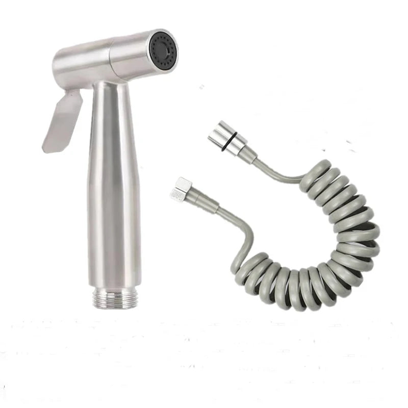Douchette hygiénique pour WC — inox, avec flexible et support
