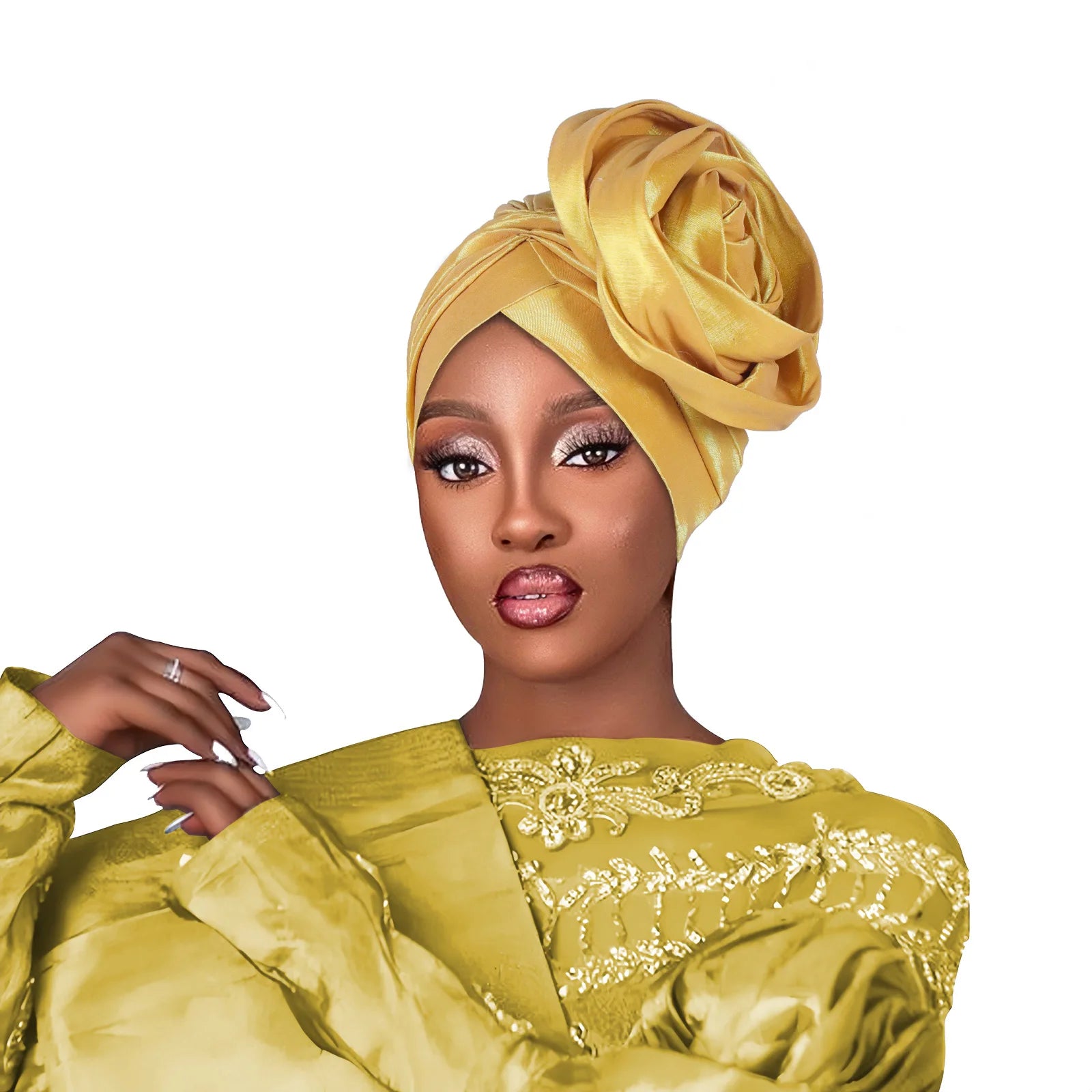 Turban de cérémonie à rose — déjà formé, 8 coloris