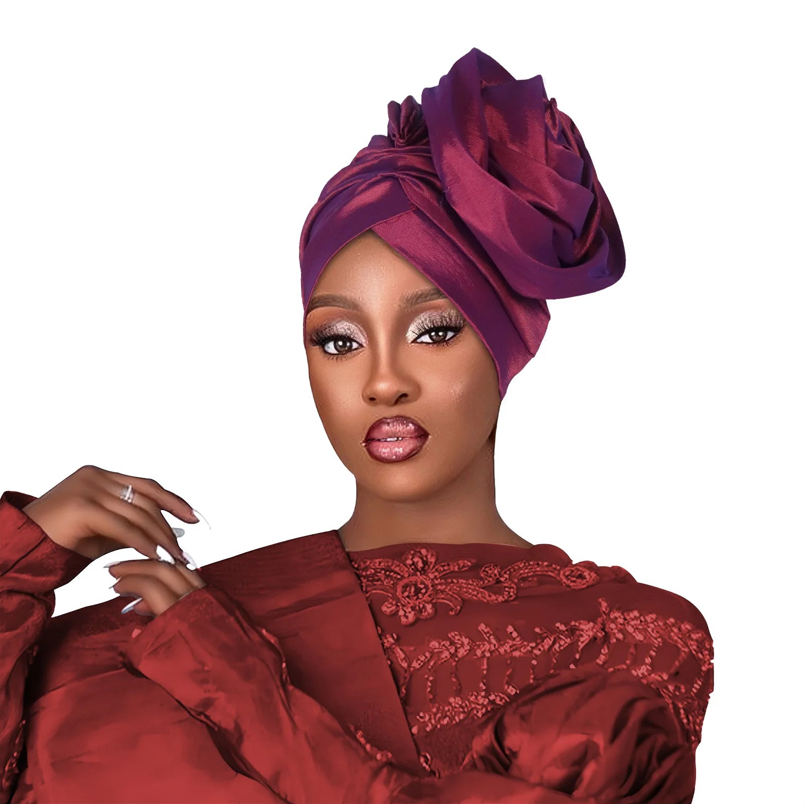 Turban de cérémonie à rose — déjà formé, 8 coloris