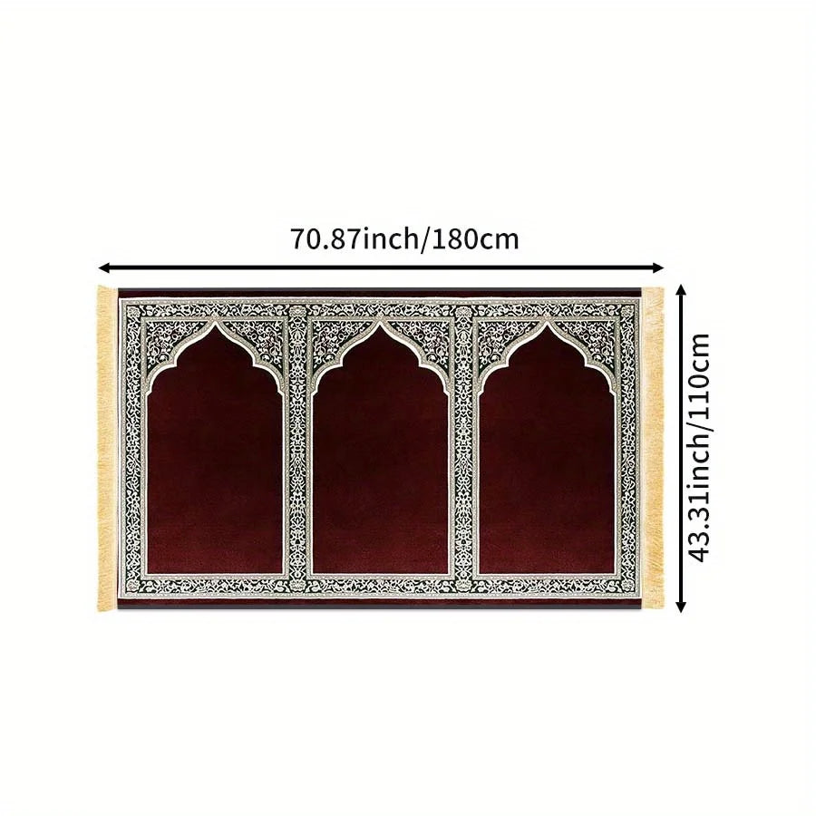 Tapis de prière collectif bordeaux et or — jusqu'à cinq emplacements