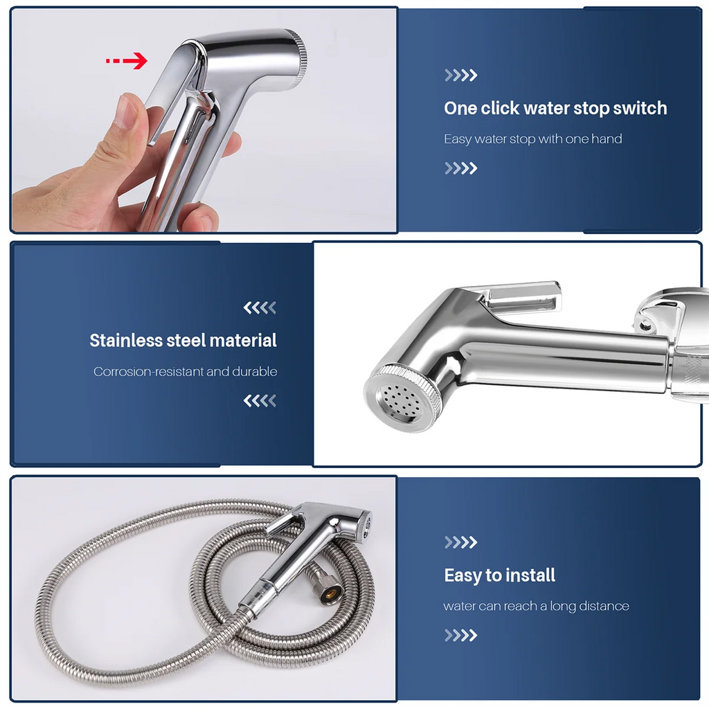 Douchette WC avec flexible et support mural — inox