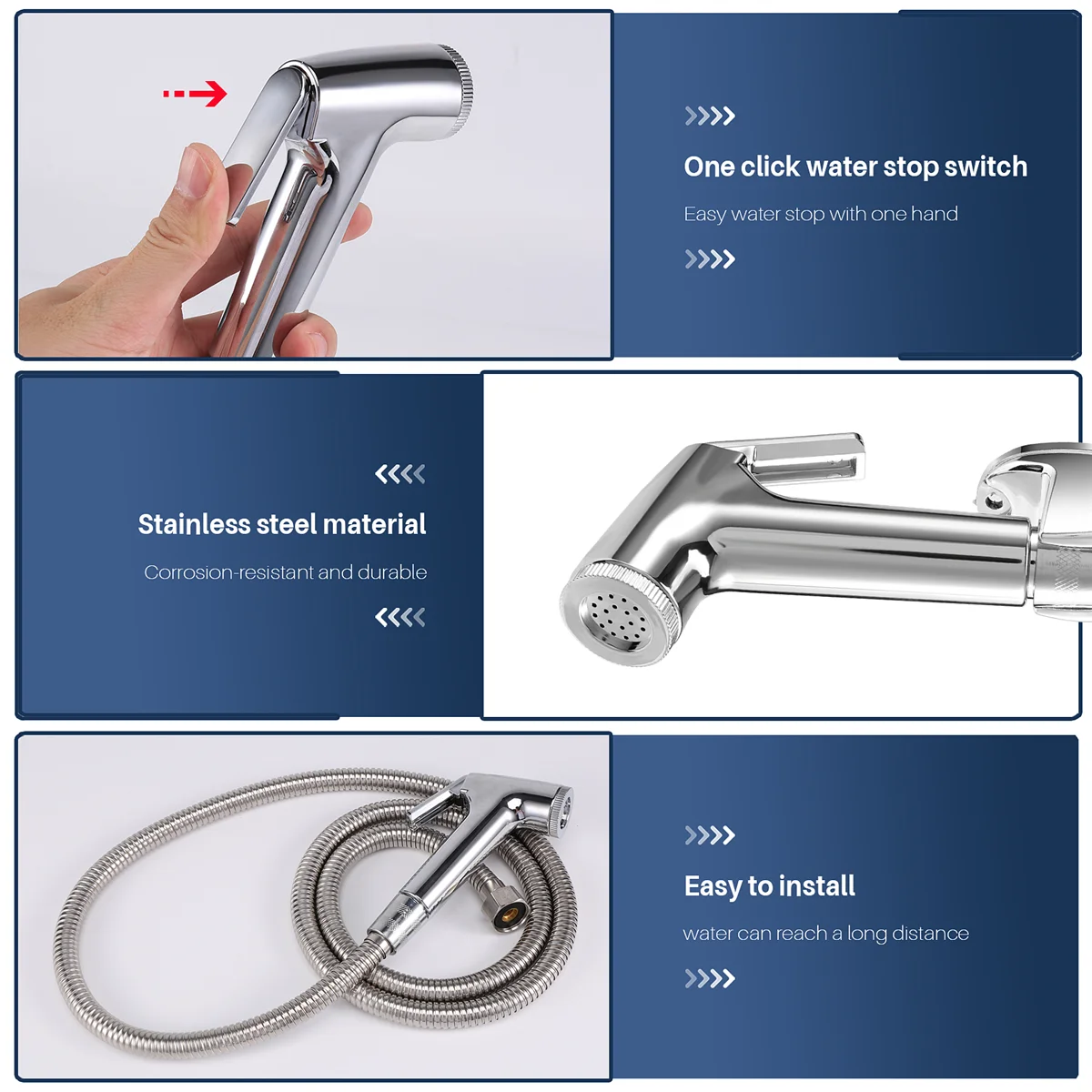 Douchette WC avec flexible et support mural — inox