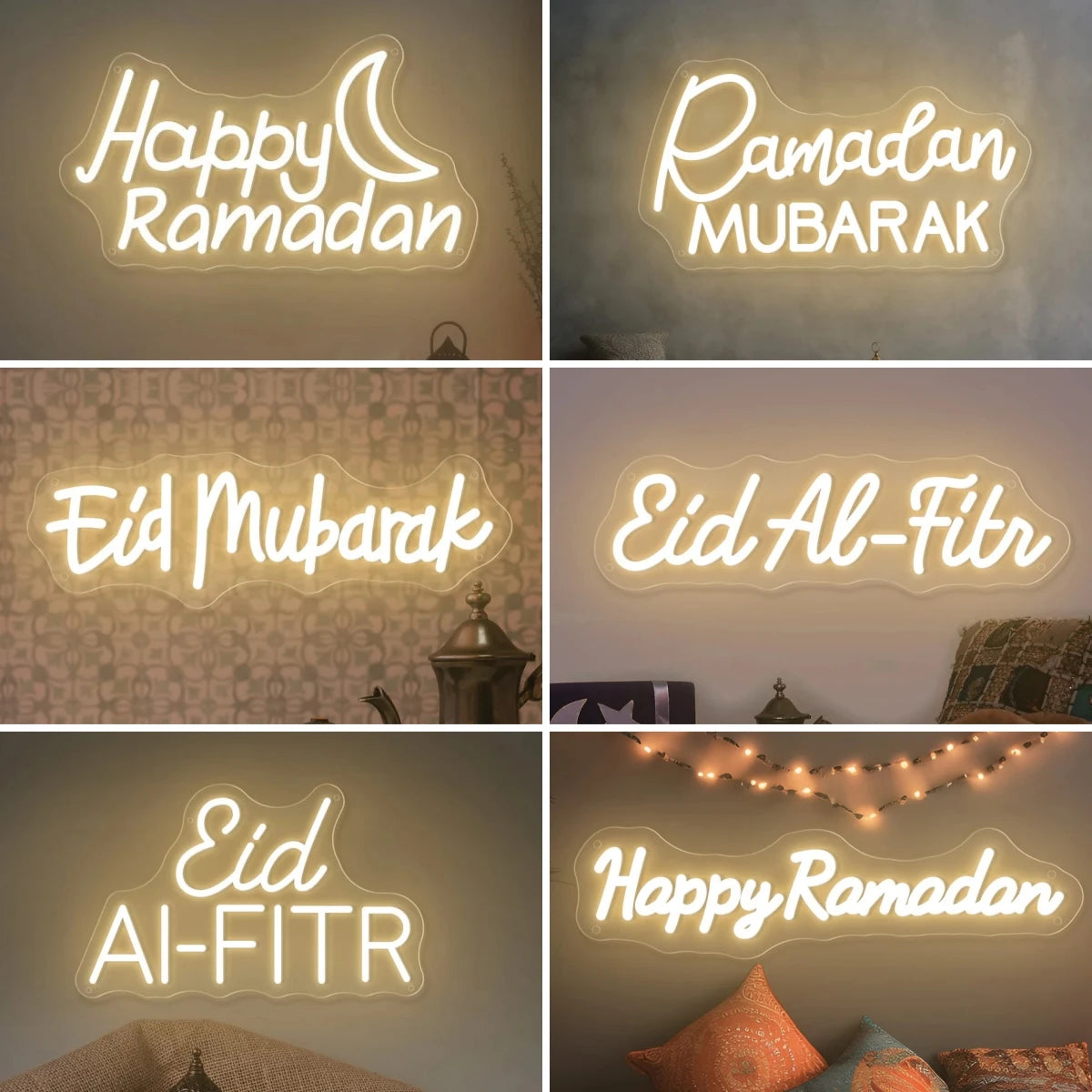 Enseigne lumineuse à LED — formules du Ramadan et de l'Aïd, 40 cm