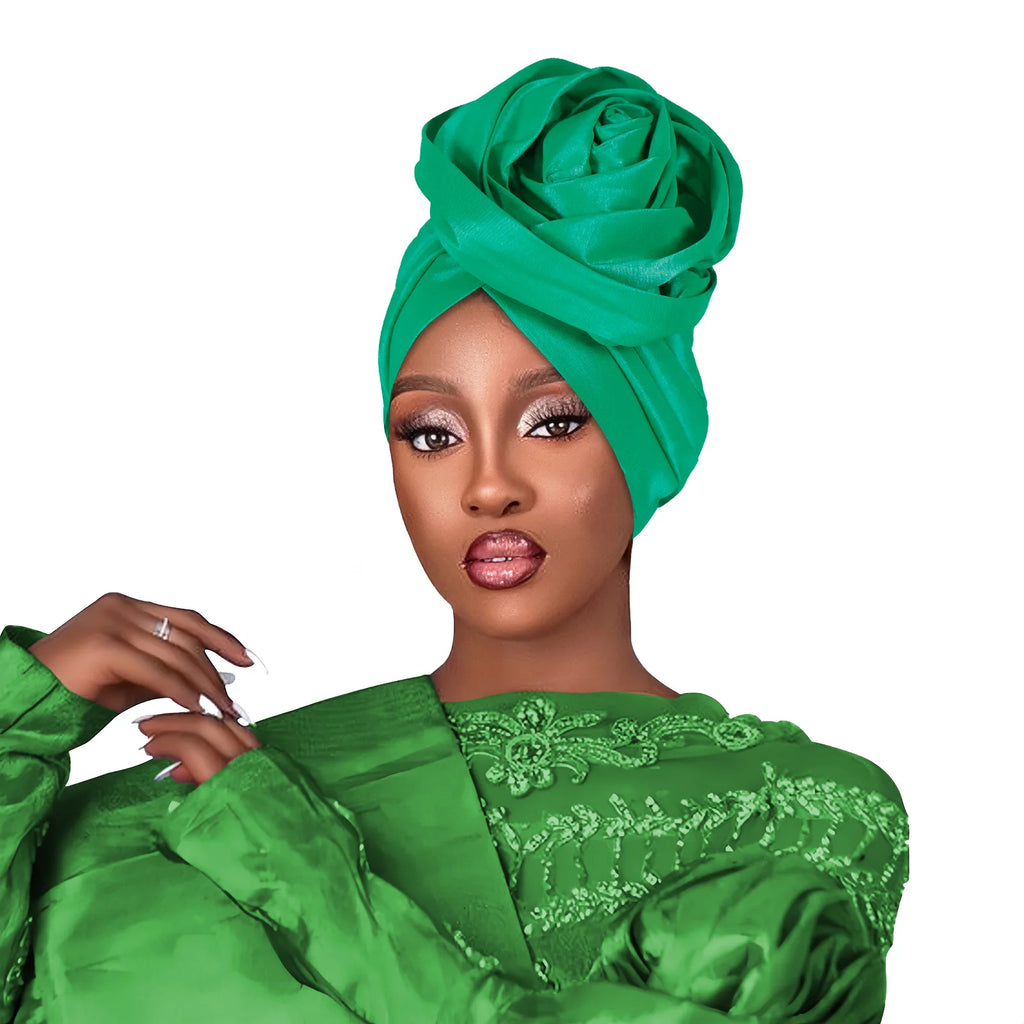 Turban de cérémonie à rose — déjà formé, 8 coloris
