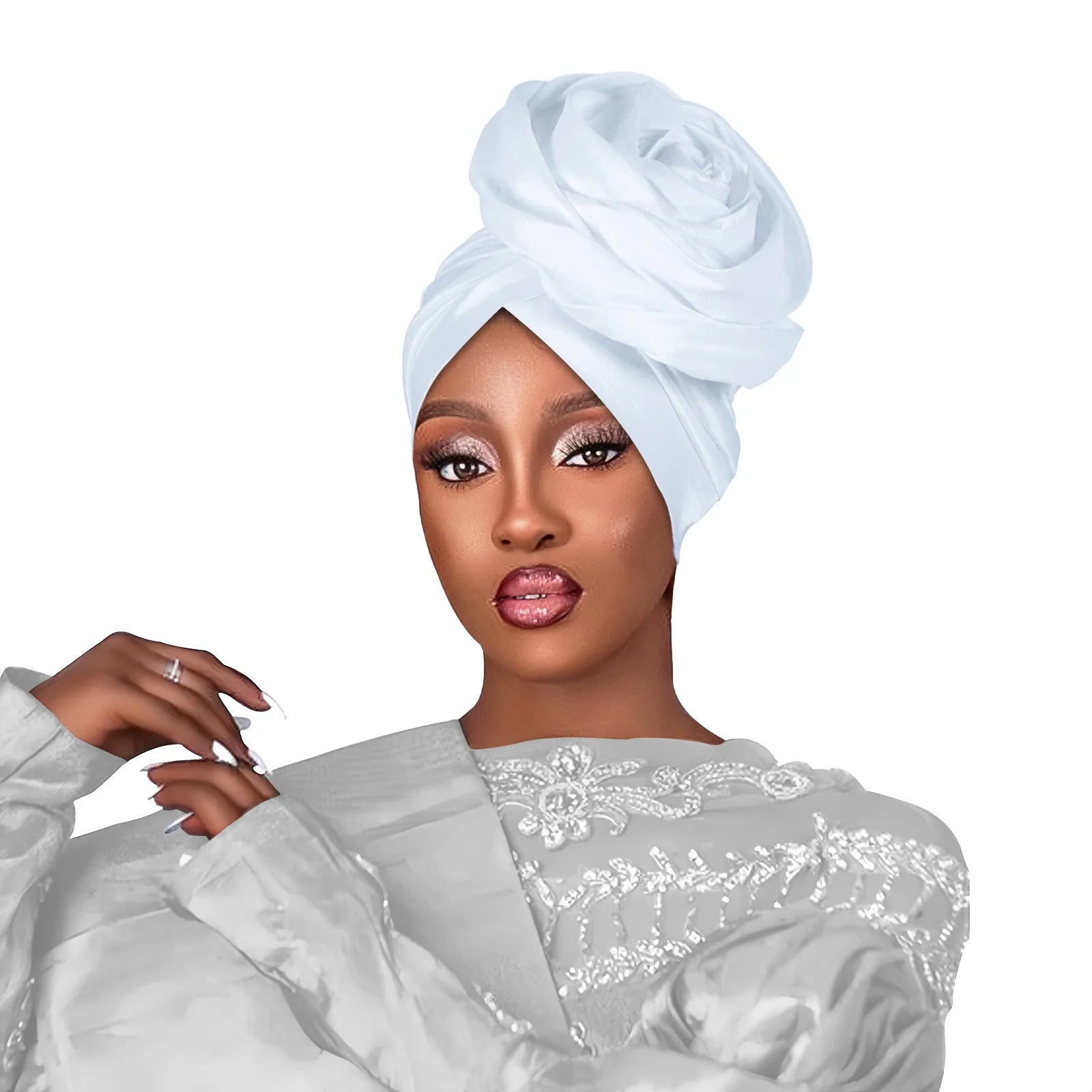 Turban de cérémonie à rose — déjà formé, 8 coloris