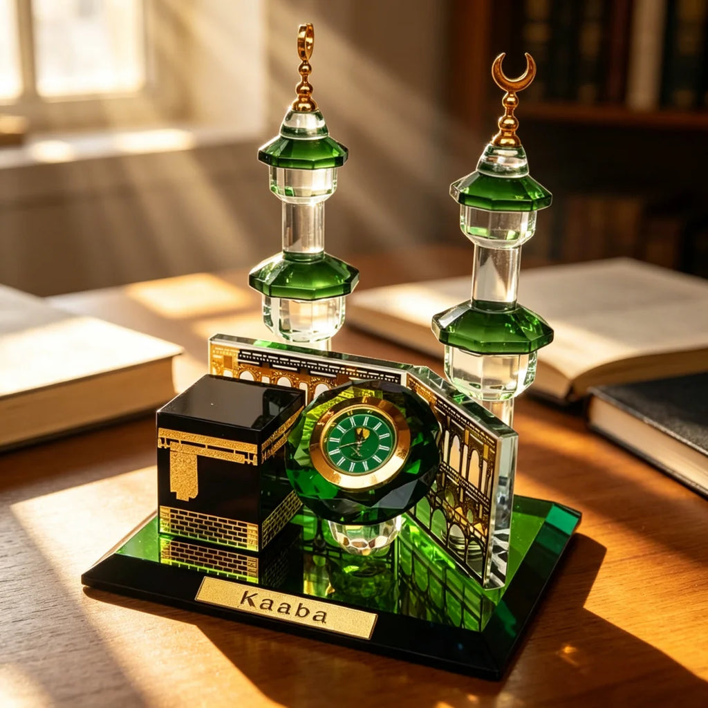 Maquette en cristal — la Kaaba et la mosquée du Prophète