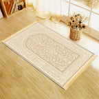 Tapis de prière crème à motif brodé — pliable, antidérapant