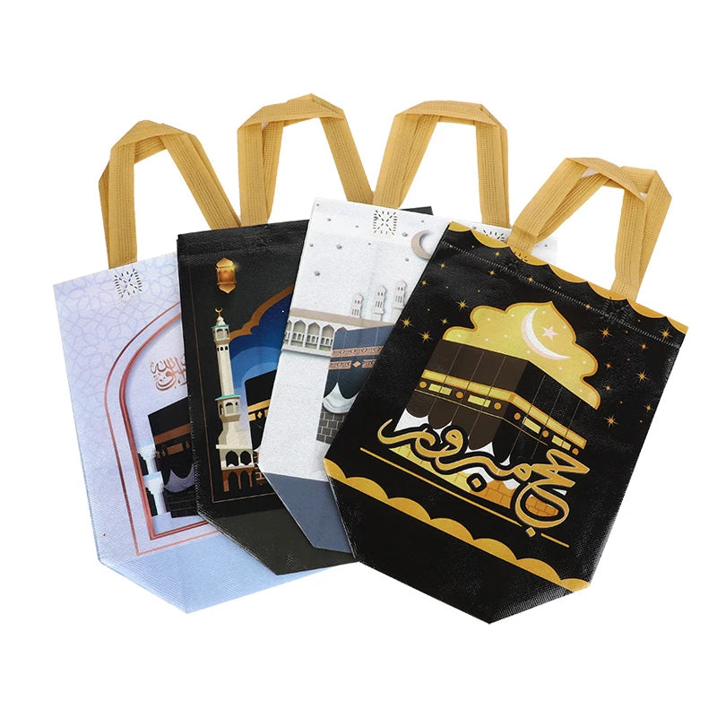 Sacs cadeaux de l'Aïd en intissé — motifs de la Kaaba, 22 × 24 cm