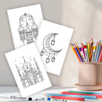 Cartes à colorier de l'Aïd — lot de 32, motifs au trait