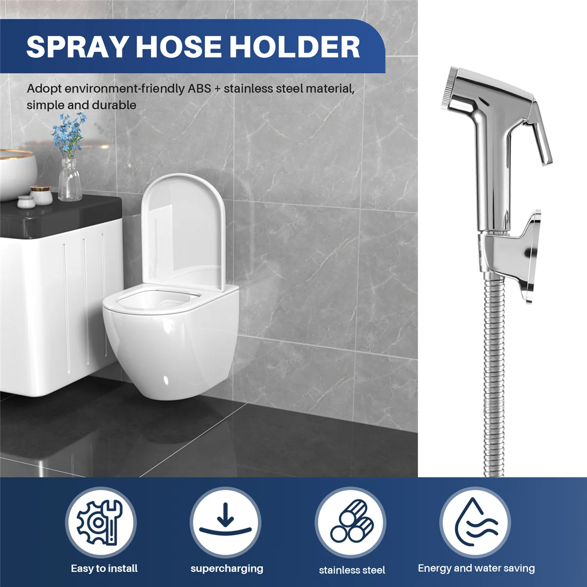 Douchette WC avec flexible et support mural — inox