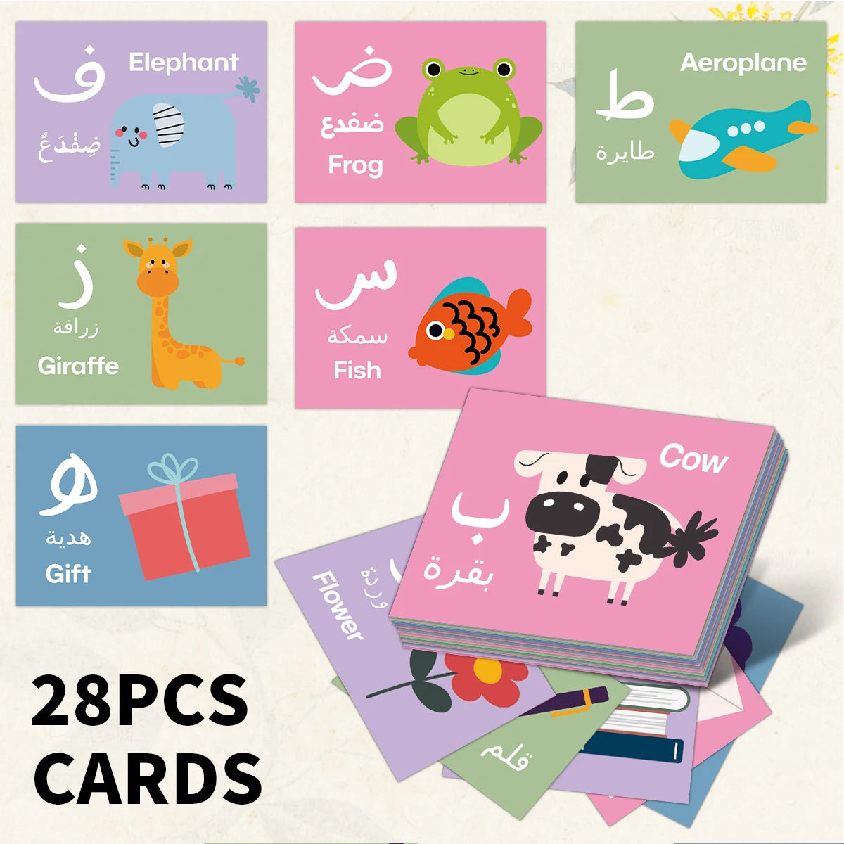 Cartes phonétiques arabe-français — 28 cartes