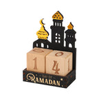 Calendrier du Ramadan en bois — blocs à tourner, mosquée découpée