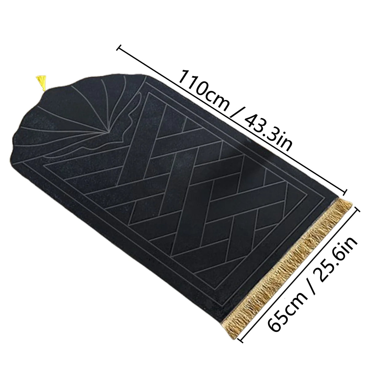 Schéma coté du tapis de prière : 110 cm de long sur 65 cm de large