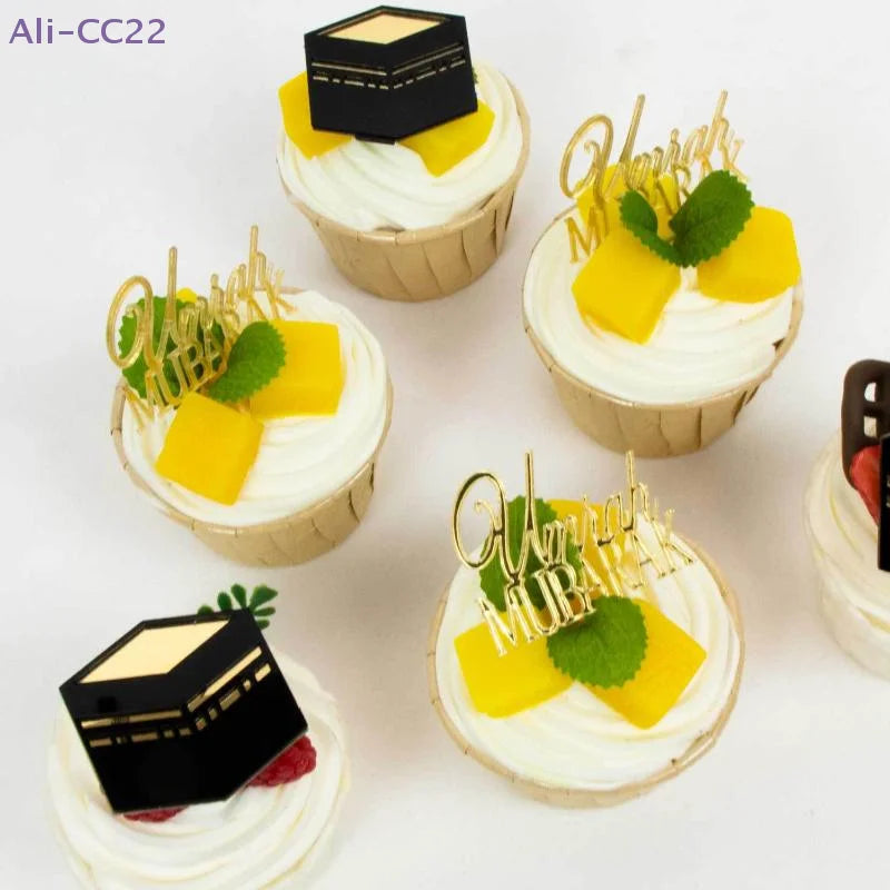 Décorations à piquer « Umrah Mubarak » en acrylique doré — lot de 6
