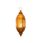 Lanterne marocaine en métal doré ajouré et verre ambré