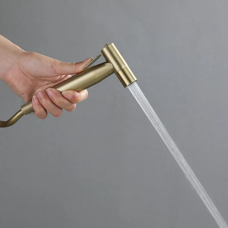 Douchette hygiénique dorée pour WC — inox brossé, kit complet