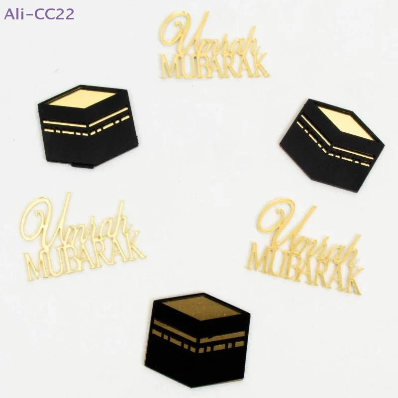 Décorations à piquer « Umrah Mubarak » en acrylique doré — lot de 6