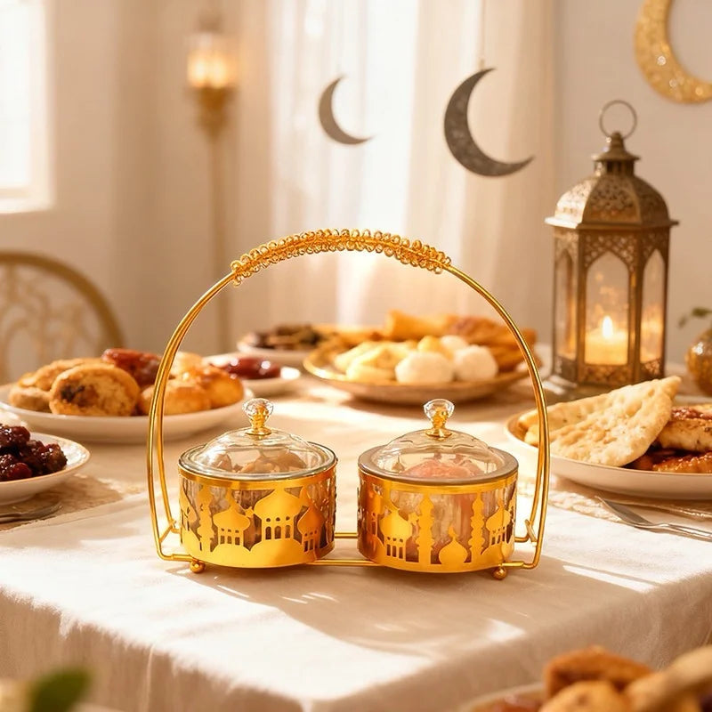 Boîte à friandises en métal doré ajouré — motif de mosquée