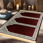 Tapis de prière collectif bordeaux et or — jusqu'à cinq emplacements