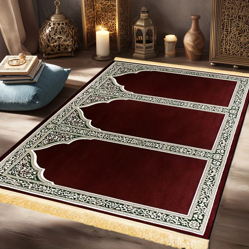 Tapis de prière collectif bordeaux et or — jusqu'à cinq emplacements