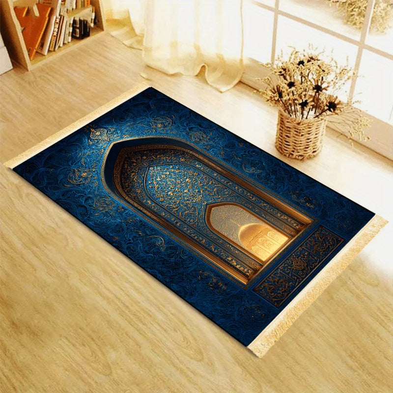 Tapis de prière arche bleu nuit et or — pliable