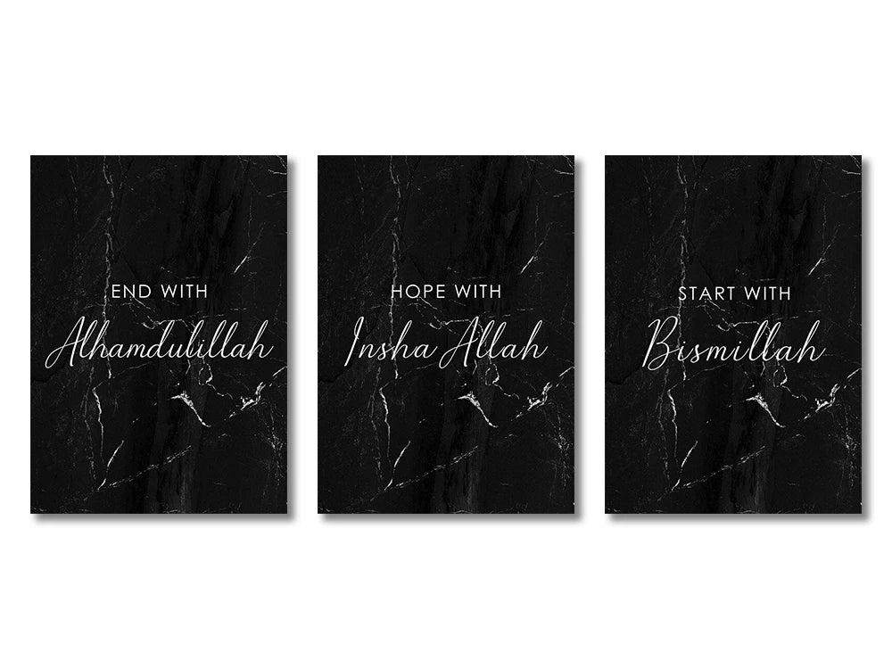 Start with Bismillah sur marbre noir, trois toiles