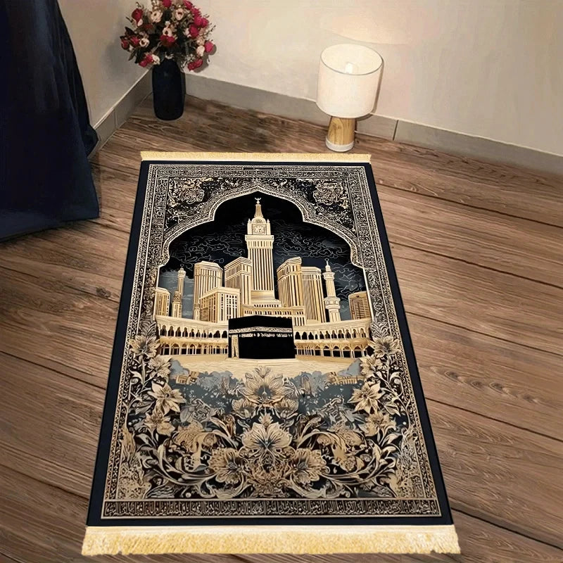 Tapis de prière la Kaaba — noir et or, pliable
