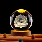 Boule de cristal gravée et socle lumineux — neuf gravures