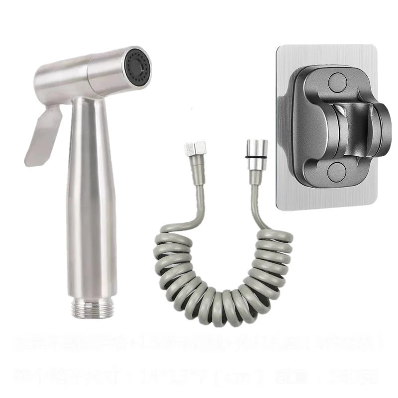 Douchette hygiénique pour WC — inox, avec flexible et support