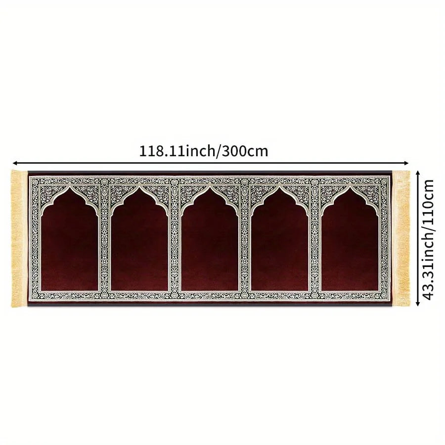 Tapis de prière collectif bordeaux et or — jusqu'à cinq emplacements