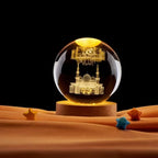 Boule de cristal gravée et socle lumineux — neuf gravures