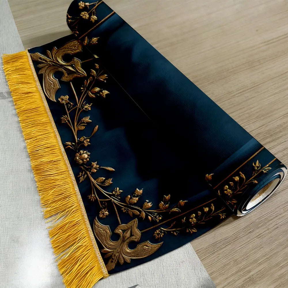 Tapis de prière arche bleu canard et or — velours