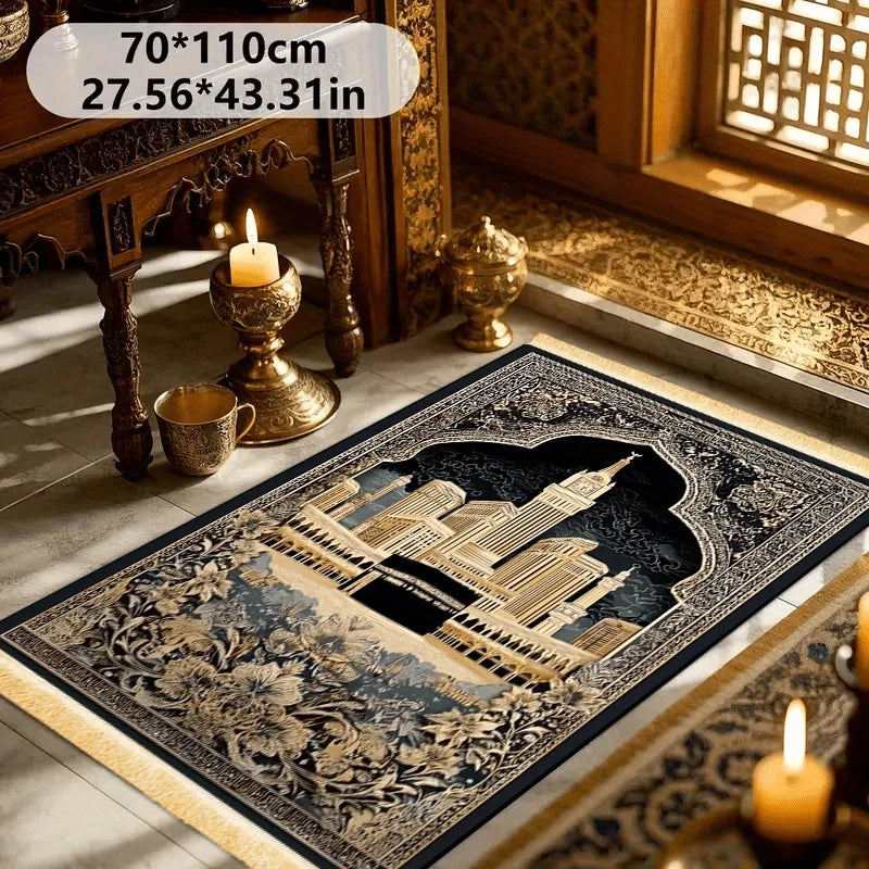 Tapis de prière la Kaaba — noir et or, pliable