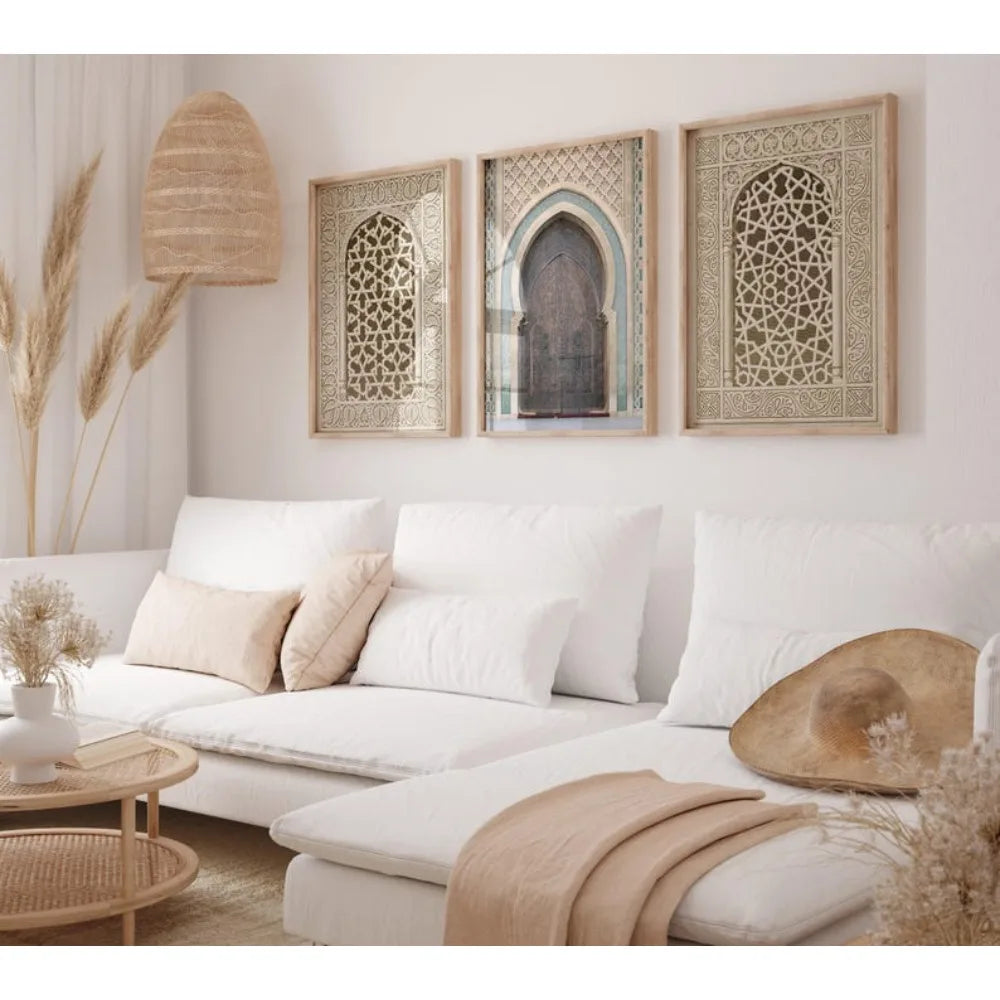 Portes et moucharabiehs de mosquée — triptyque sur toile