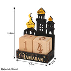 Calendrier du Ramadan en bois — blocs à tourner, mosquée découpée