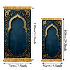 Tapis de prière arche bleu canard et or — velours