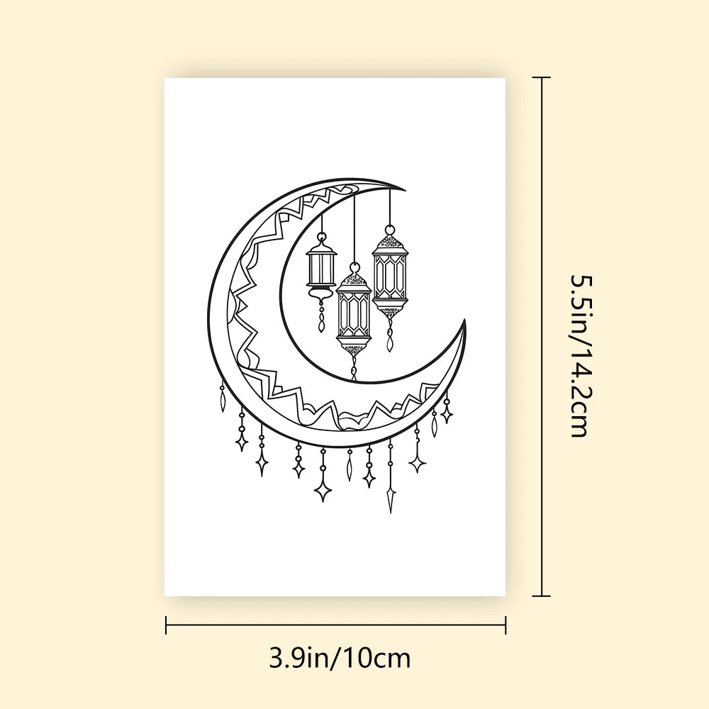 Cartes à colorier de l'Aïd — lot de 32, motifs au trait
