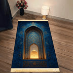 Tapis de prière arche bleu nuit et or — pliable
