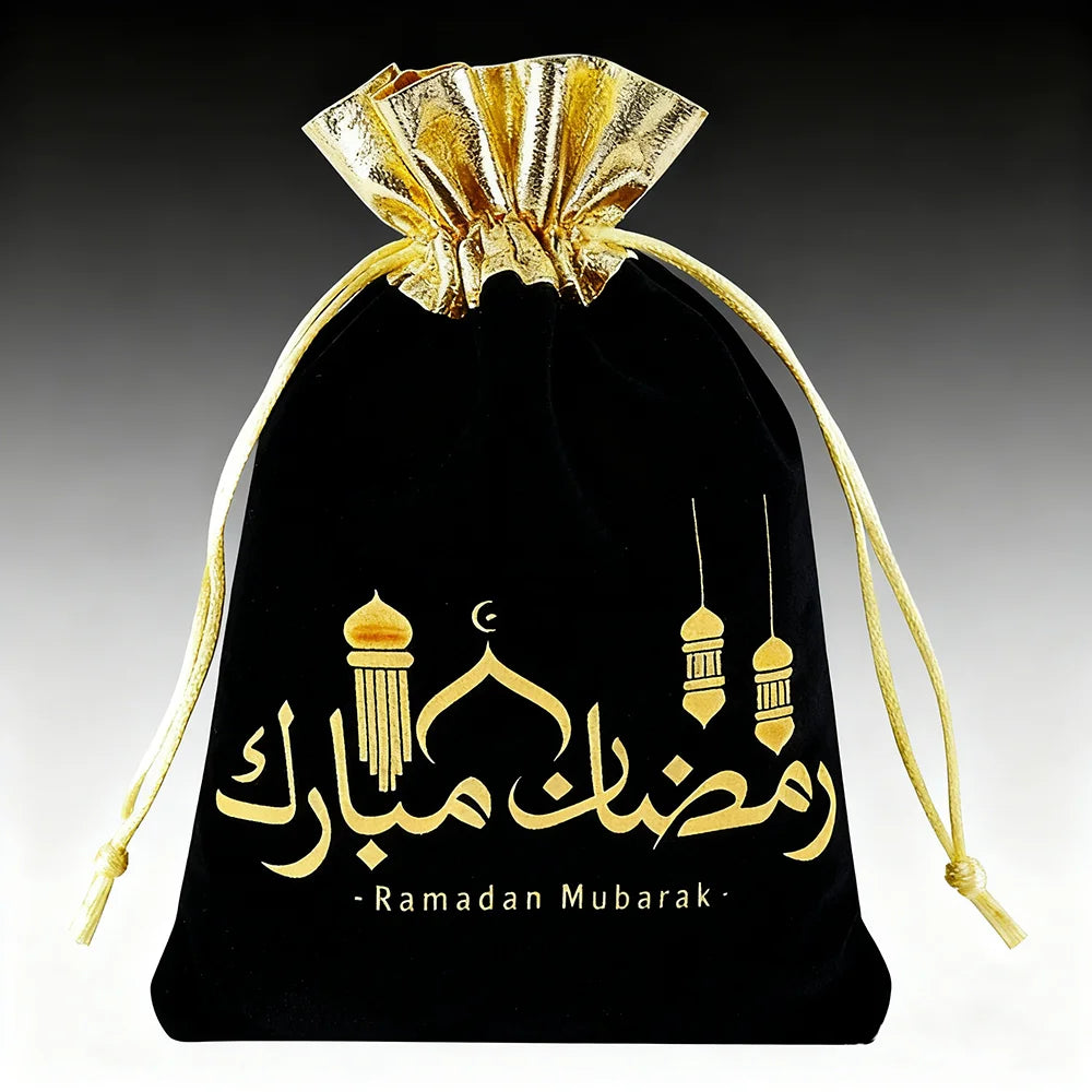 Sachets cadeaux Aïd en velours — lot de 5, 12 × 15 cm
