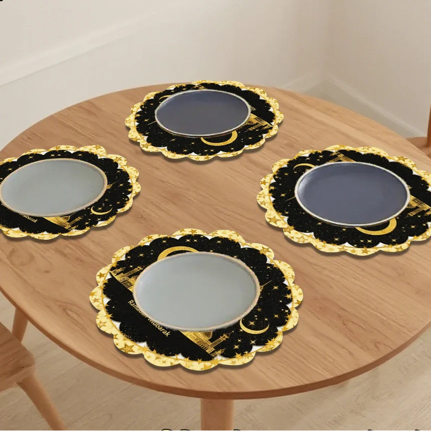 Sets de table Ramadan — lot de 4, croissant et étoiles