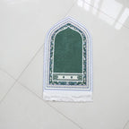 Tapis de prière de voyage vert à bordure blanche