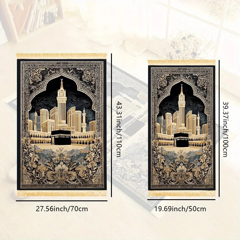 Tapis de prière la Kaaba — noir et or, pliable