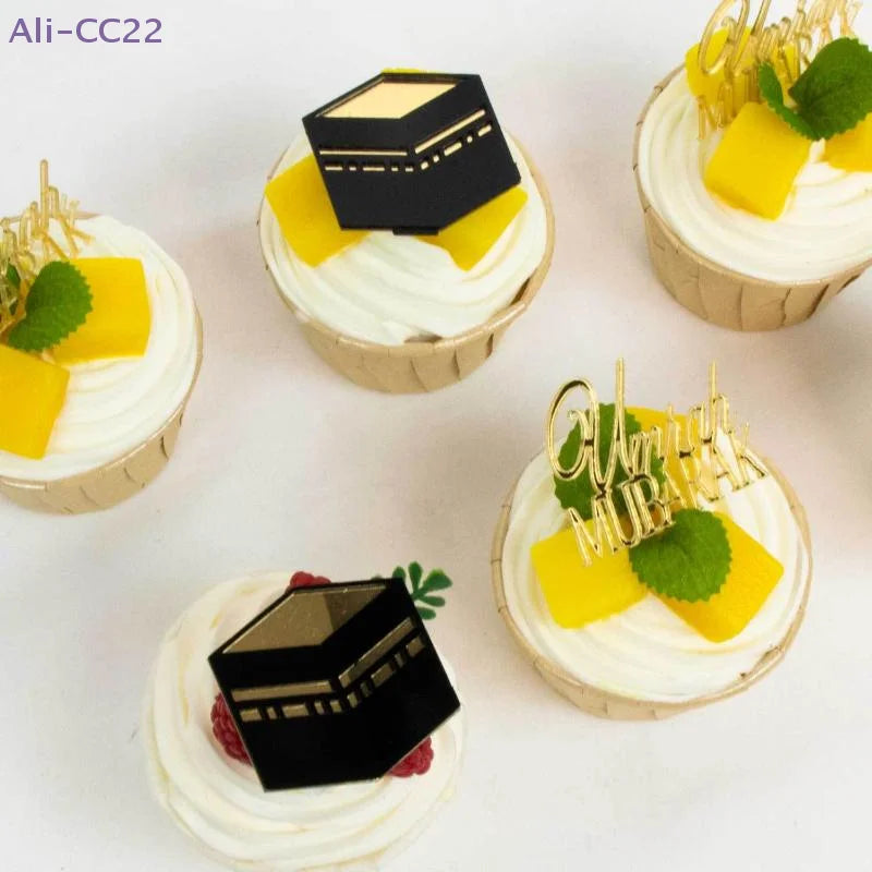 Lot de six décorations dorées à piquer pour gâteau d'Omra