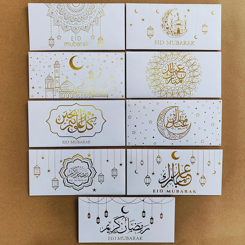 Enveloppes de l'Aïd — lot de 9, dorure à chaud