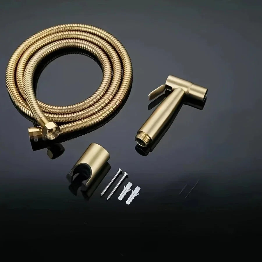 Douchette hygiénique dorée pour WC — inox brossé, kit complet