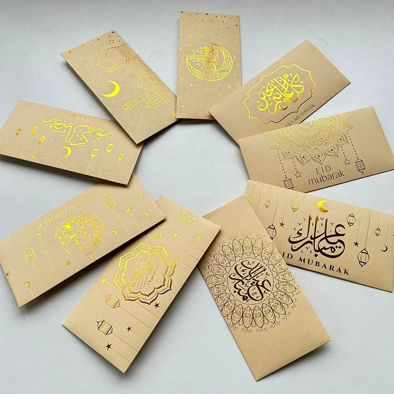 Enveloppes de l'Aïd — lot de 9, dorure à chaud