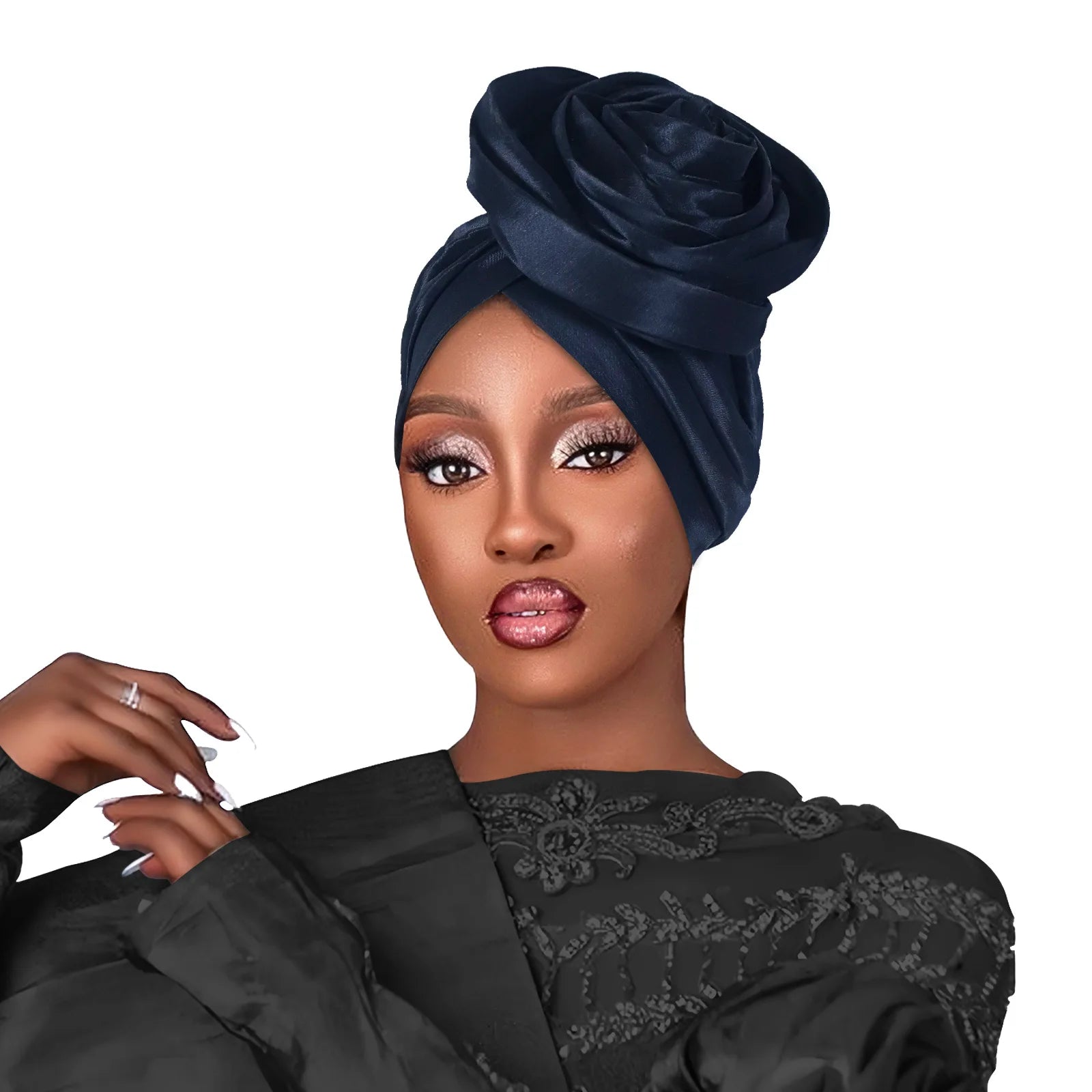Turban de cérémonie à rose — déjà formé, 8 coloris