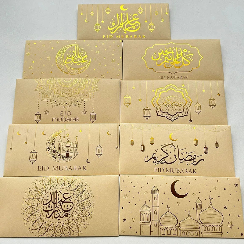 Enveloppes de l'Aïd — lot de 9, dorure à chaud