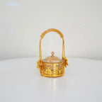 Panier doré à anse et coupelle en verre — 18,5 cm