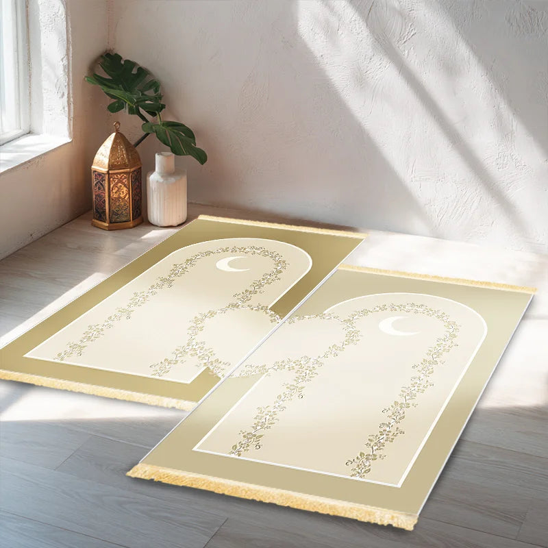 Tapis de prière pour couple — lot de 2, arche brodée dorée